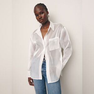 NWT Reformation Oversized Will Top Sheer White Long Sleeve Shirt Blouse Small